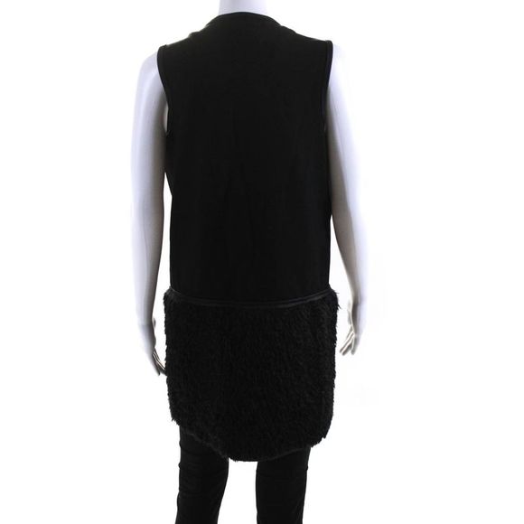 Max Studio Womens Fur Hem Patchwork Sleeveless Open Front Vest Black Size XS - Picture 3 of 6